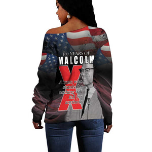 100 Years of Malcolm X Off Shoulder Sweater His Legacy for Black