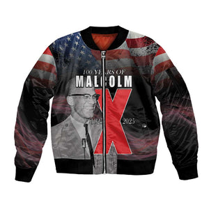 100 Years of Malcolm X Sleeve Zip Bomber Jacket His Legacy for Black