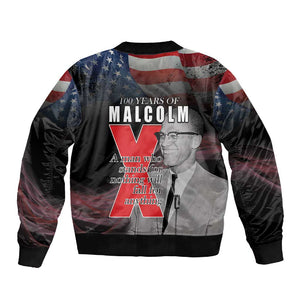 100 Years of Malcolm X Sleeve Zip Bomber Jacket His Legacy for Black