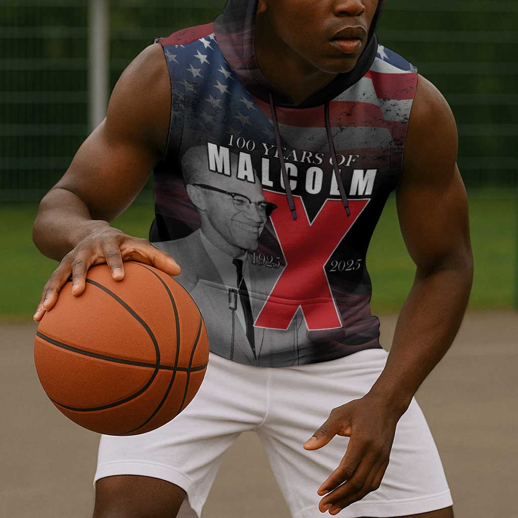 100 Years of Malcolm X Sleeveless Hoodie His Legacy for Black - African Pride
