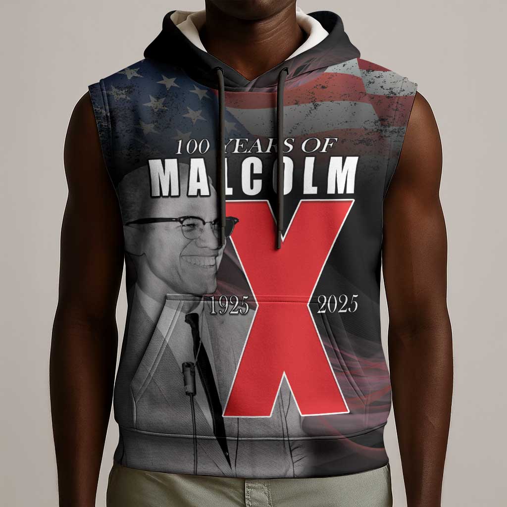 100 Years of Malcolm X Sleeveless Hoodie His Legacy for Black - African Pride