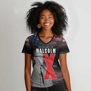 100 Years of Malcolm X Women V-Neck T-Shirt His Legacy for Black