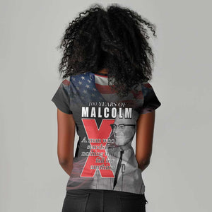100 Years of Malcolm X Women V-Neck T-Shirt His Legacy for Black