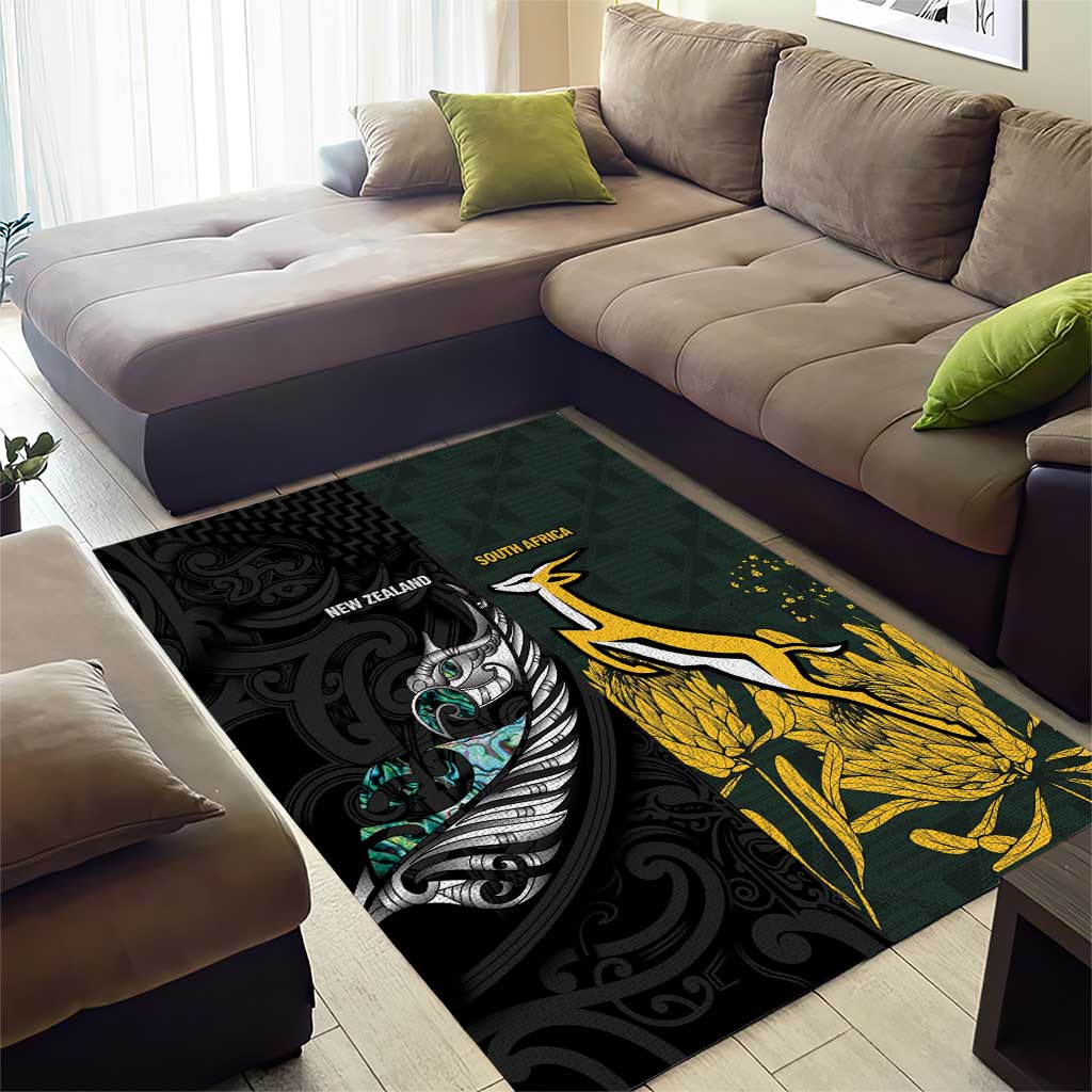 New Zealand vs South Africa Rugby Area Rug Maori - African Pattern