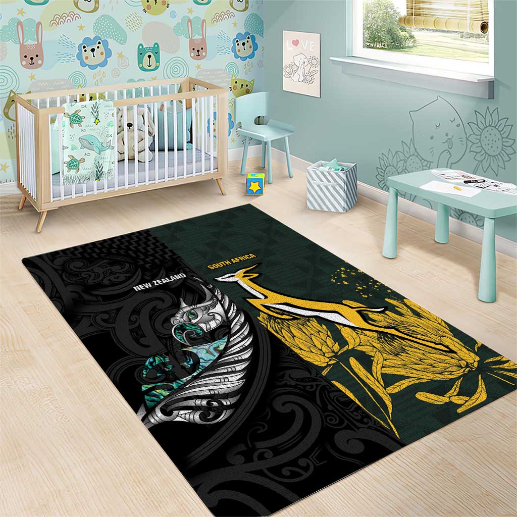 New Zealand vs South Africa Rugby Area Rug Maori - African Pattern
