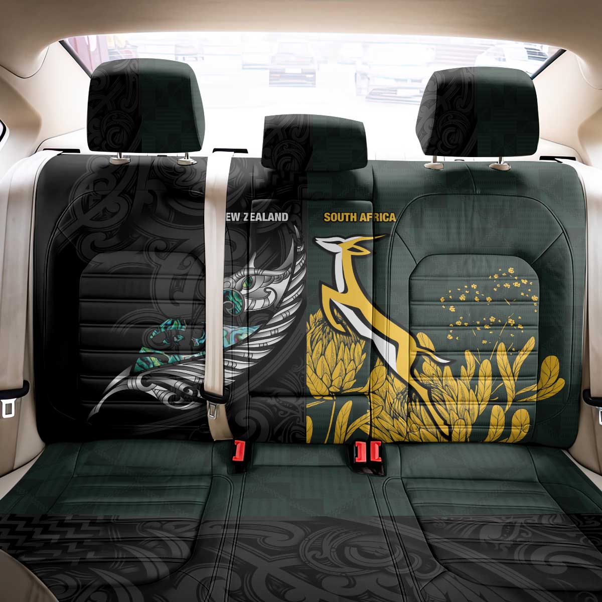 New Zealand vs South Africa Rugby Back Car Seat Cover Maori - African Pattern