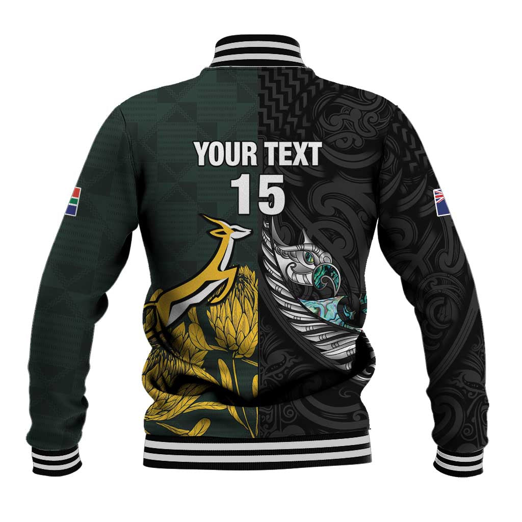 New Zealand vs South Africa Rugby Custom Baseball Jacket Maori - African Pattern