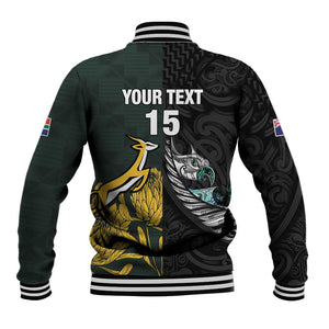 New Zealand vs South Africa Rugby Custom Baseball Jacket Maori - African Pattern