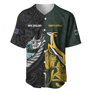 New Zealand vs South Africa Rugby Custom Baseball Jersey Maori - African Pattern