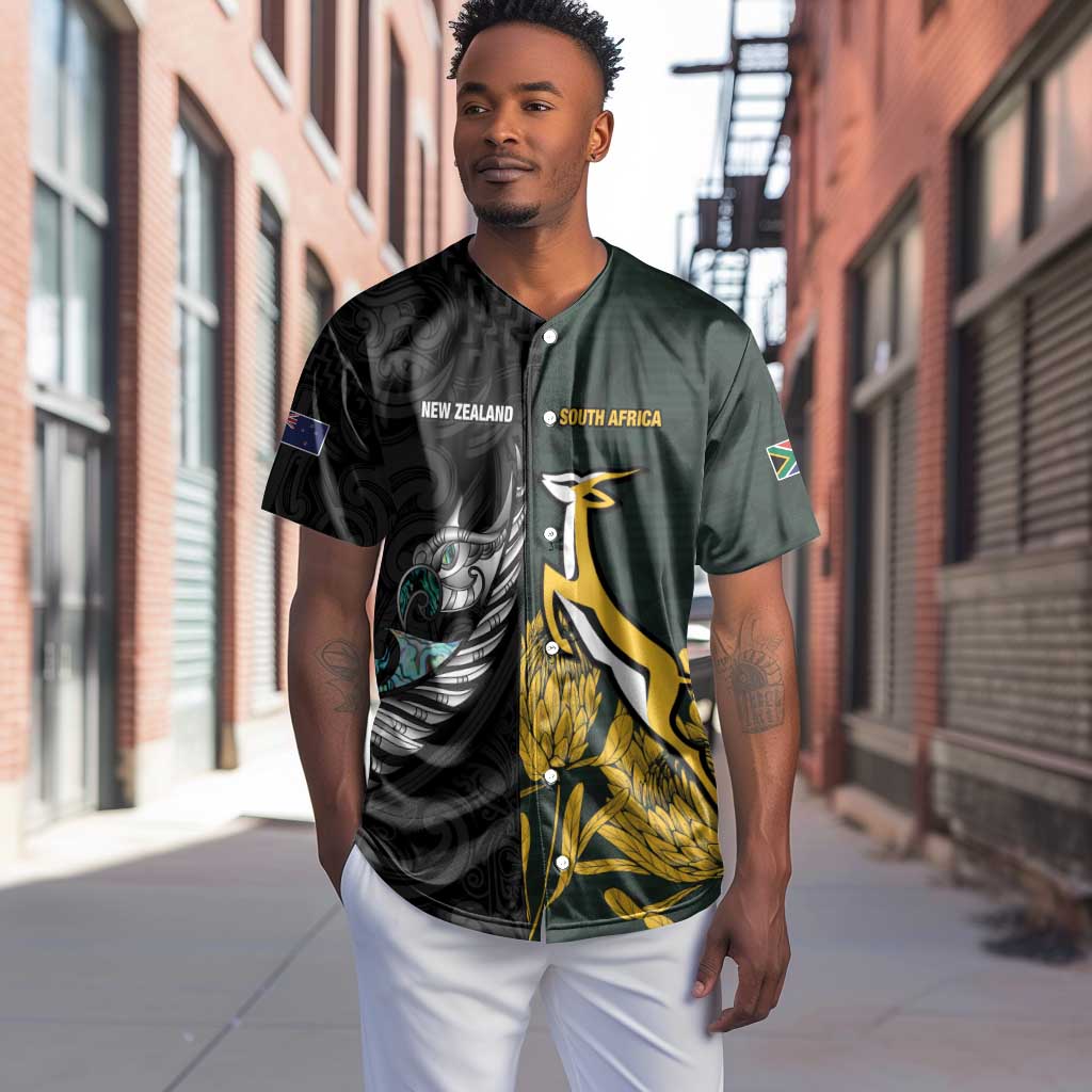 New Zealand vs South Africa Rugby Custom Baseball Jersey Maori - African Pattern