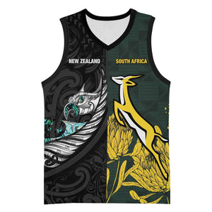 New Zealand vs South Africa Rugby Custom Basketball Jersey Maori - African Pattern - African Pride