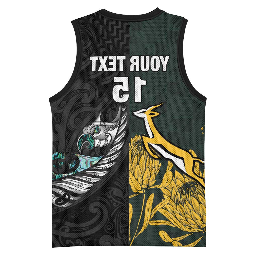 New Zealand vs South Africa Rugby Custom Basketball Jersey Maori - African Pattern - African Pride