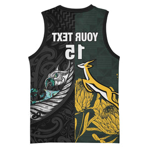 New Zealand vs South Africa Rugby Custom Basketball Jersey Maori - African Pattern - African Pride