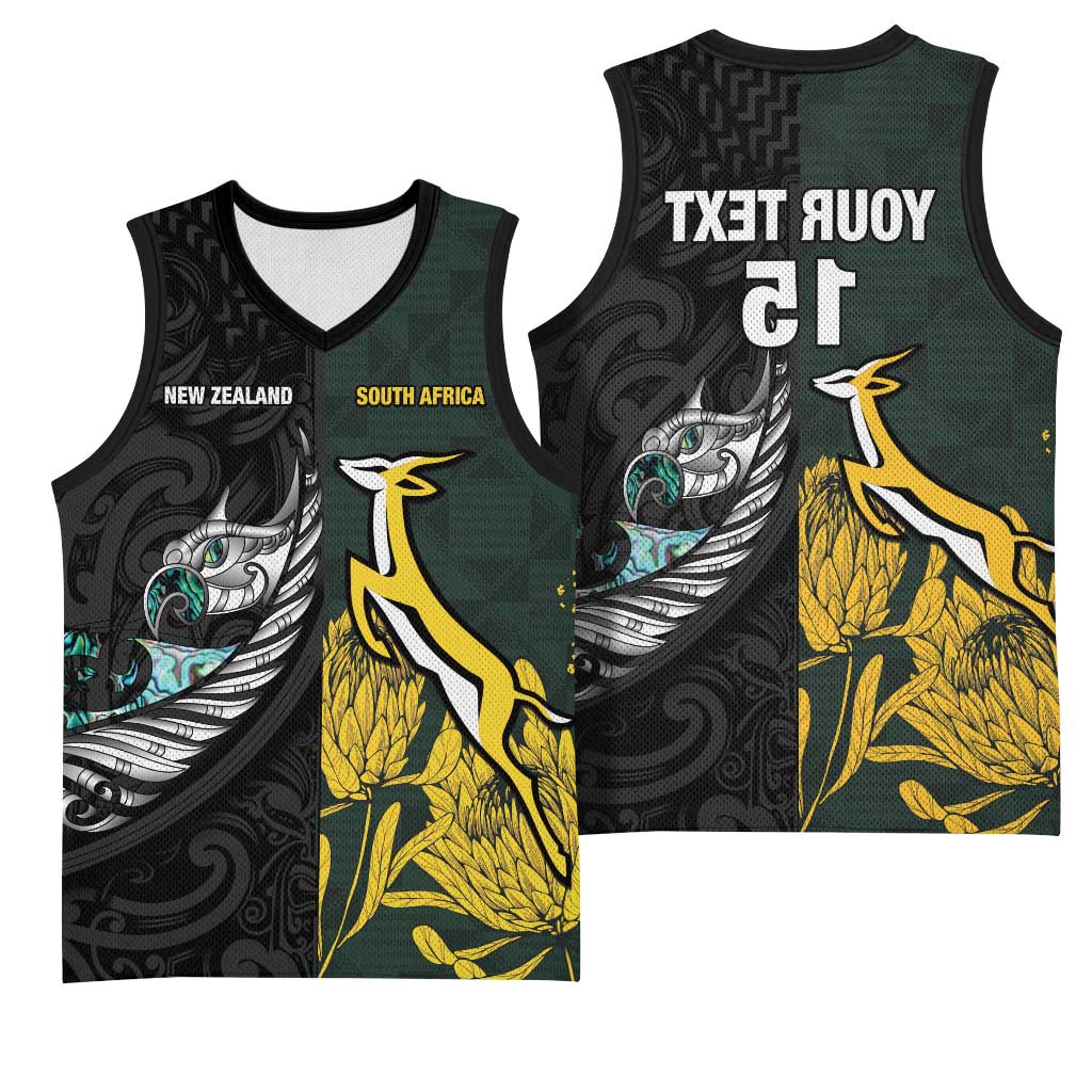 New Zealand vs South Africa Rugby Custom Basketball Jersey Maori - African Pattern - African Pride