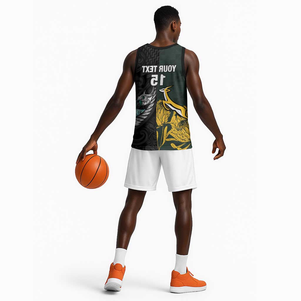 New Zealand vs South Africa Rugby Custom Basketball Jersey Maori - African Pattern - African Pride