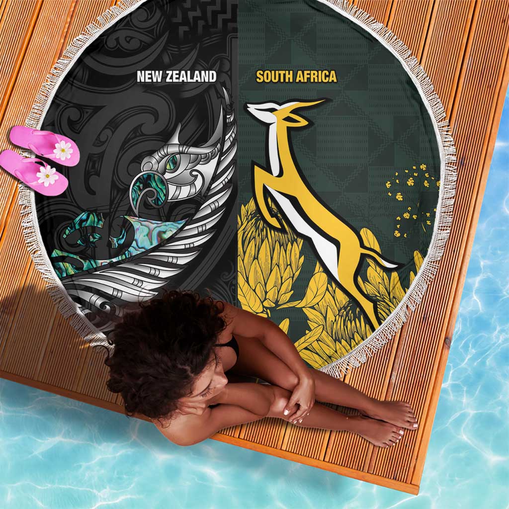 New Zealand vs South Africa Rugby Beach Blanket Maori - African Pattern
