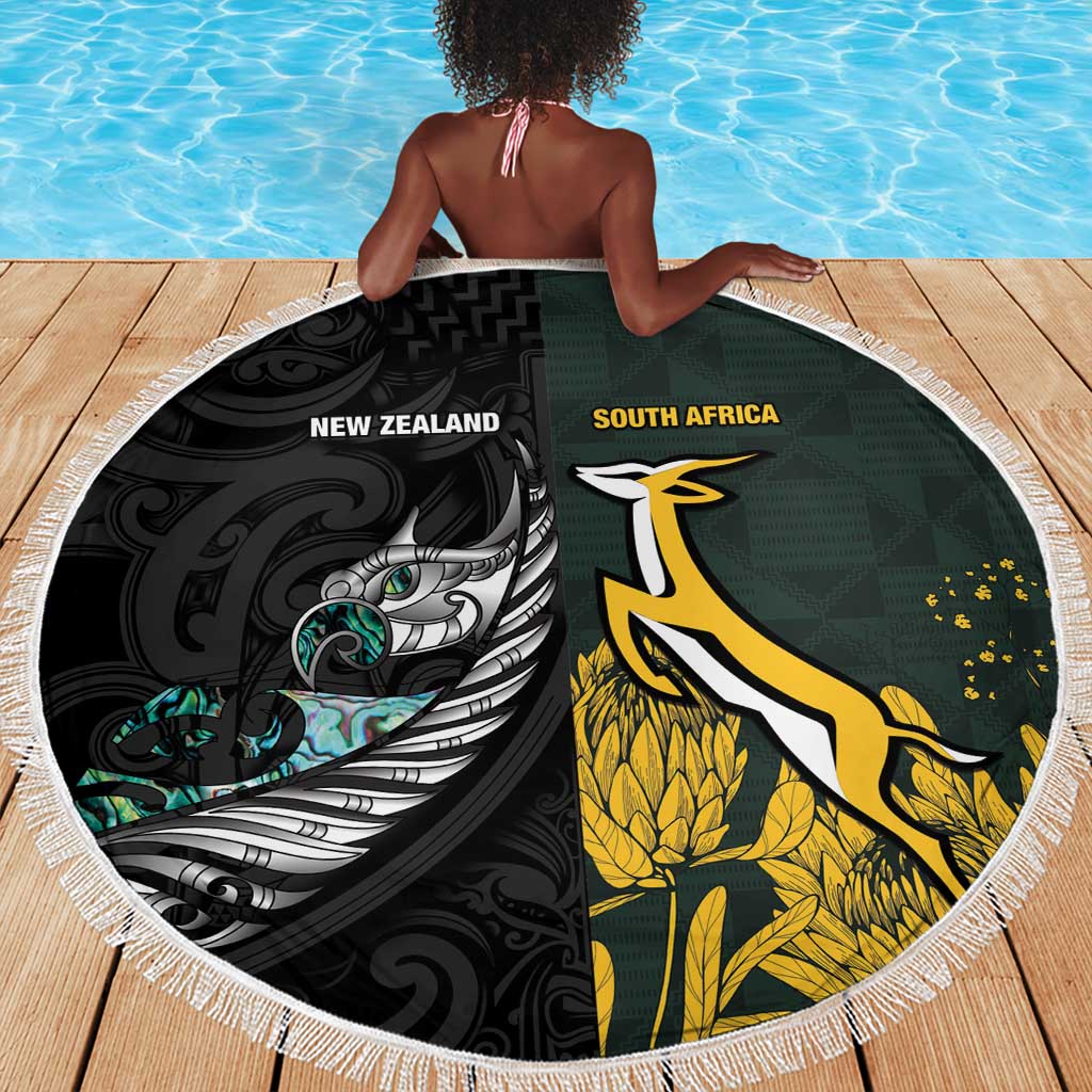 New Zealand vs South Africa Rugby Beach Blanket Maori - African Pattern