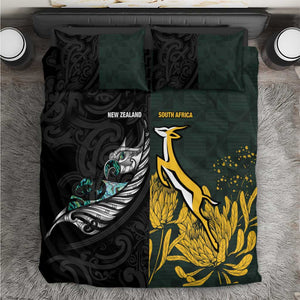 New Zealand vs South Africa Rugby Bedding Set Maori - African Pattern