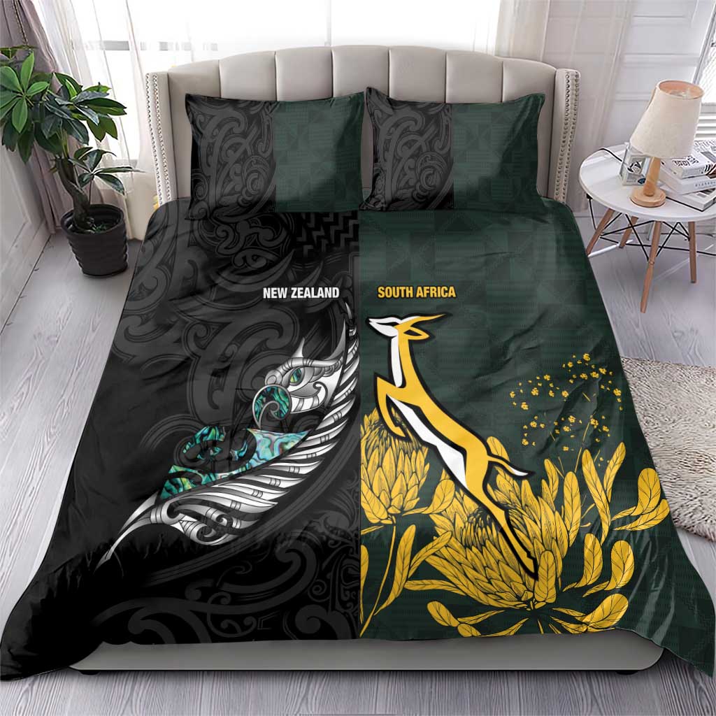 New Zealand vs South Africa Rugby Bedding Set Maori - African Pattern