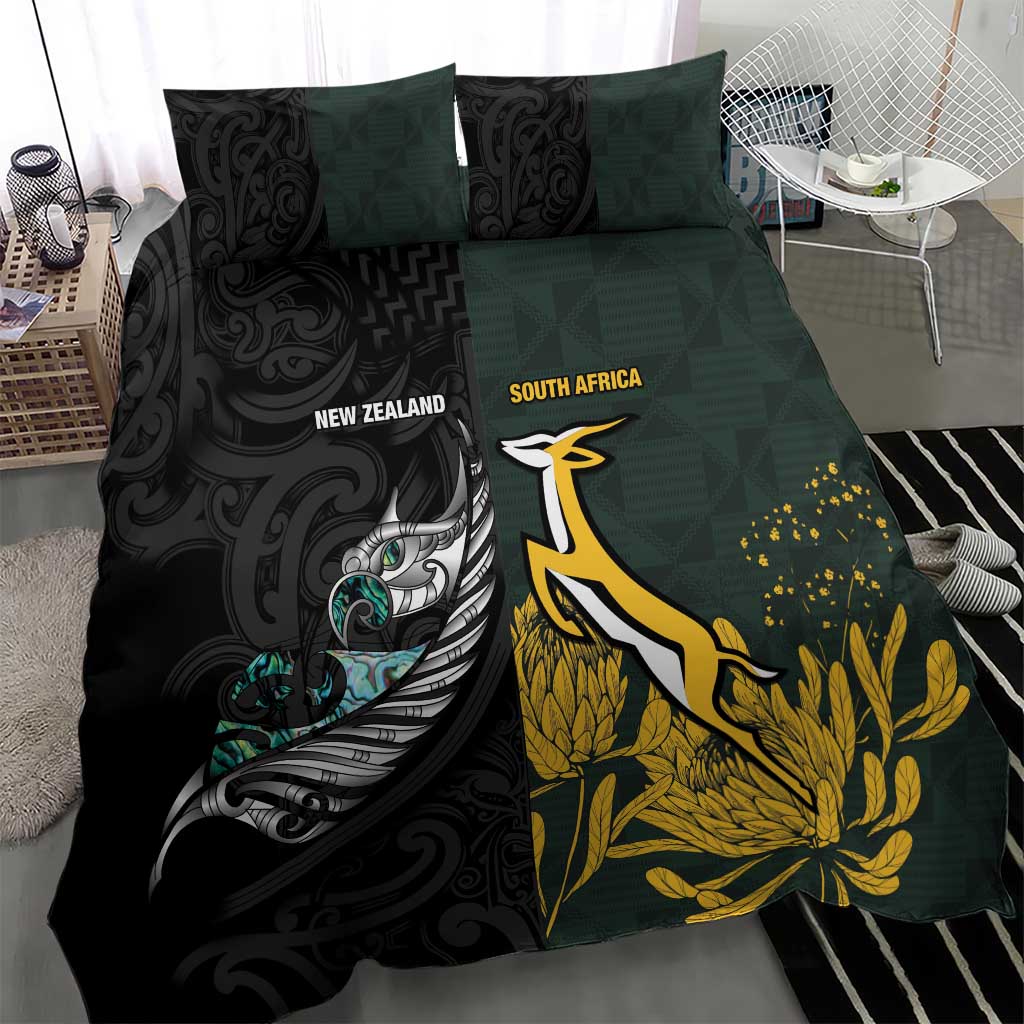 New Zealand vs South Africa Rugby Bedding Set Maori - African Pattern