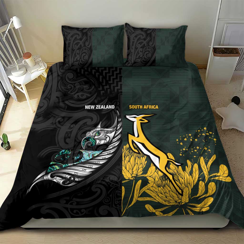New Zealand vs South Africa Rugby Bedding Set Maori - African Pattern