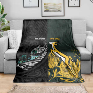 New Zealand vs South Africa Rugby Blanket Maori - African Pattern