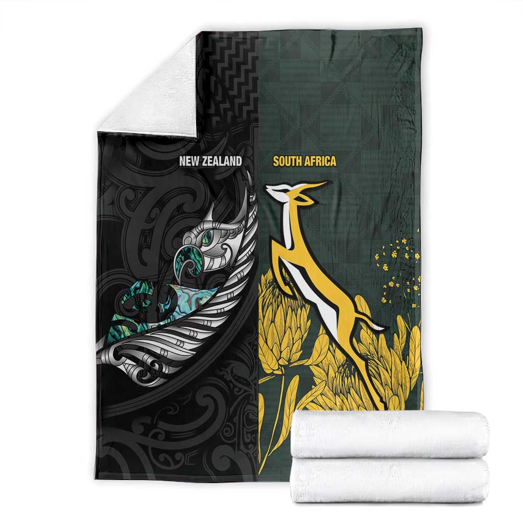 New Zealand vs South Africa Rugby Blanket Maori - African Pattern