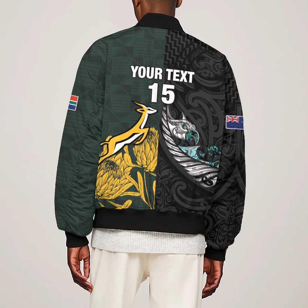 New Zealand vs South Africa Rugby Custom Bomber Jacket Maori - African Pattern