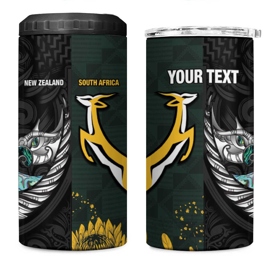 New Zealand vs South Africa Rugby Custom 4 in 1 Can Cooler Tumbler Maori - African Pattern
