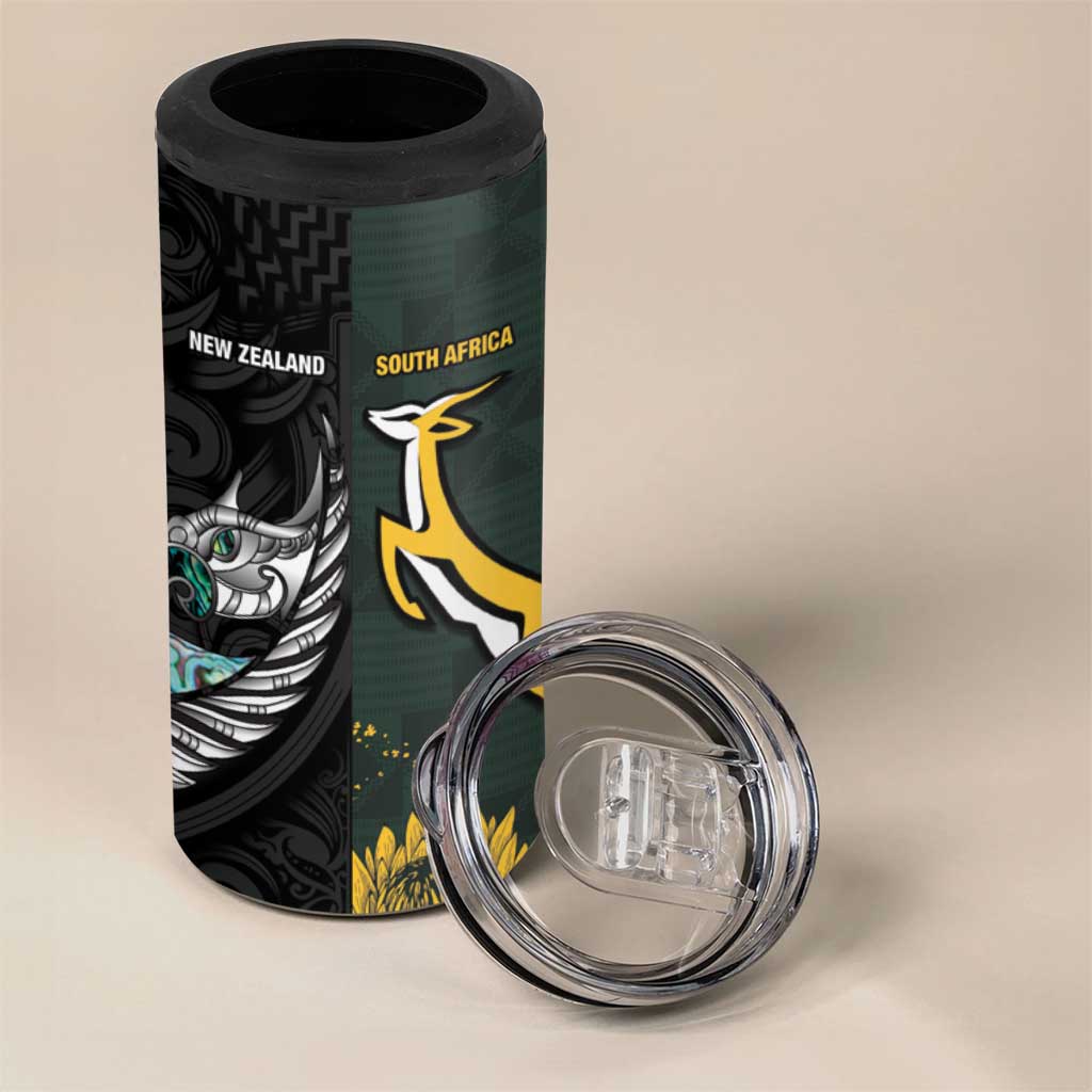 New Zealand vs South Africa Rugby Custom 4 in 1 Can Cooler Tumbler Maori - African Pattern