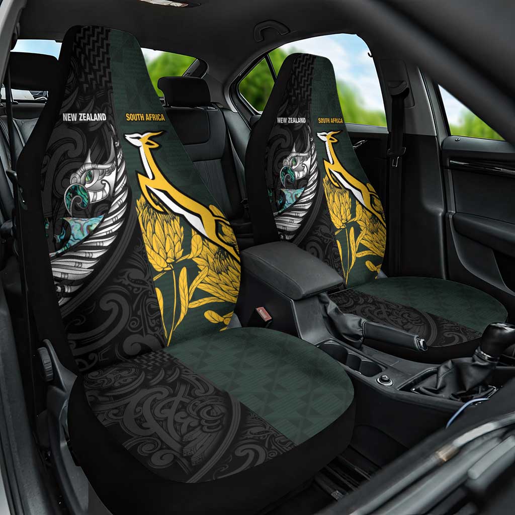 New Zealand vs South Africa Rugby Car Seat Cover Maori - African Pattern