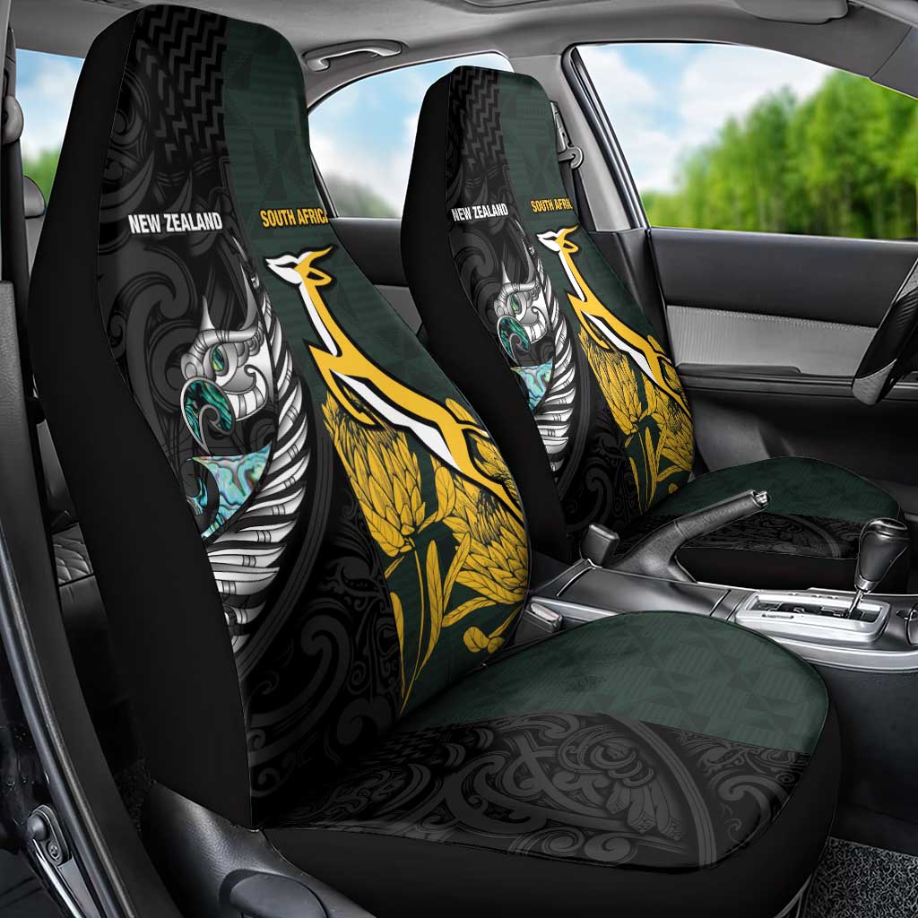 New Zealand vs South Africa Rugby Car Seat Cover Maori - African Pattern