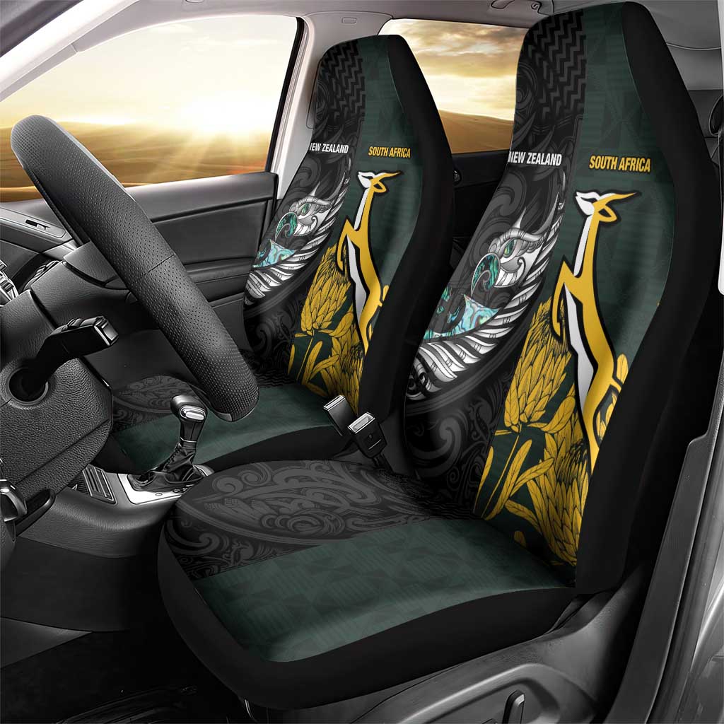 New Zealand vs South Africa Rugby Car Seat Cover Maori - African Pattern
