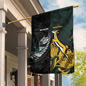 New Zealand vs South Africa Rugby Garden Flag Maori - African Pattern