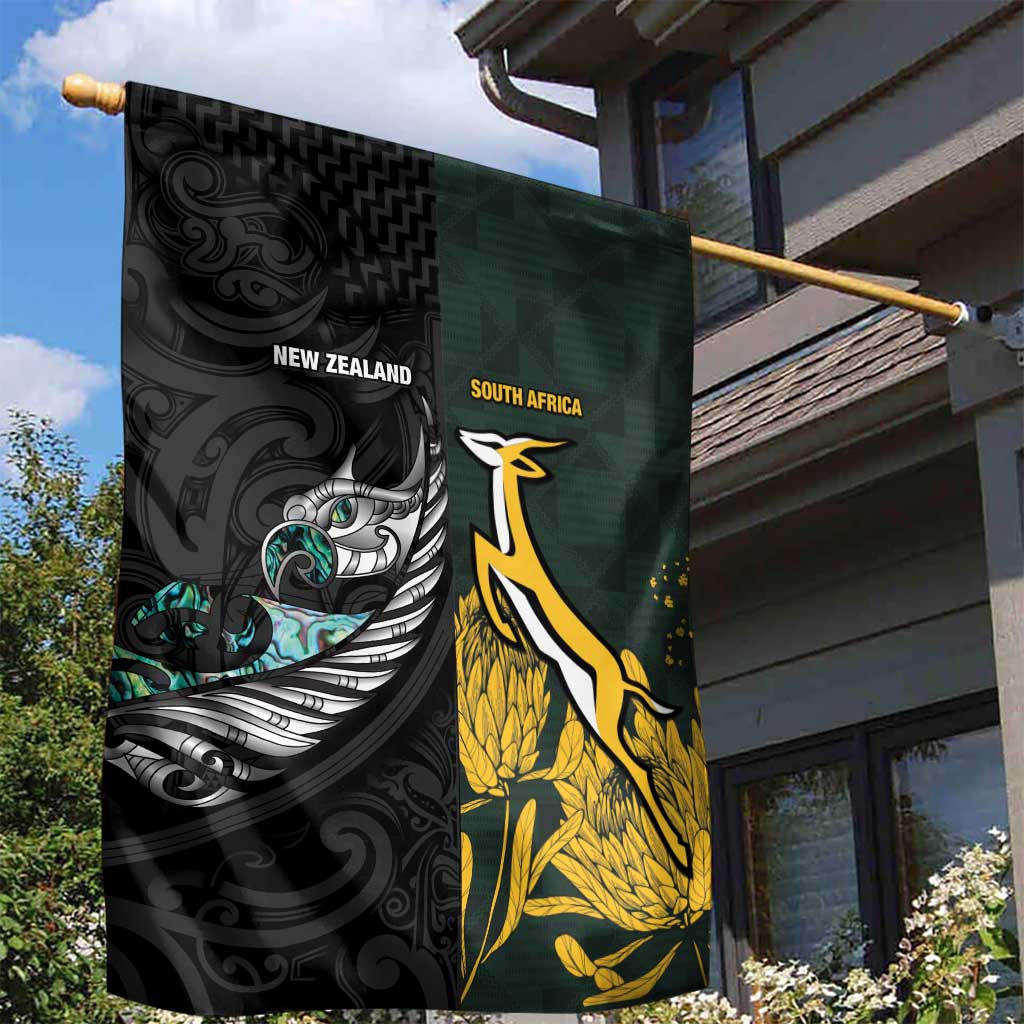 New Zealand vs South Africa Rugby Garden Flag Maori - African Pattern