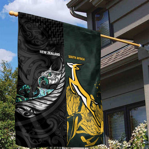 New Zealand vs South Africa Rugby Garden Flag Maori - African Pattern