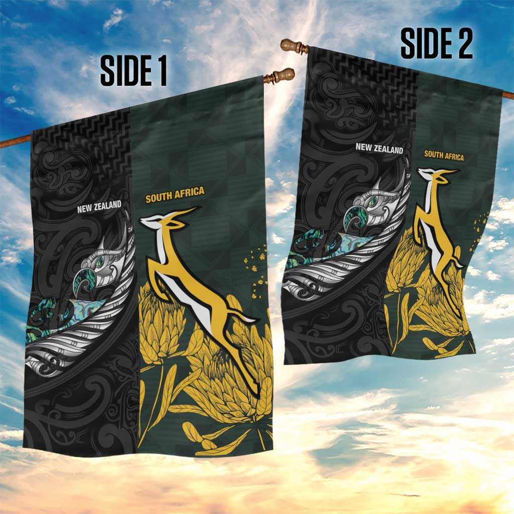 New Zealand vs South Africa Rugby Garden Flag Maori - African Pattern