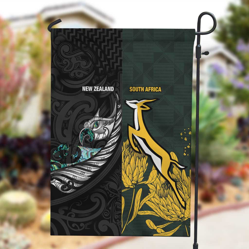 New Zealand vs South Africa Rugby Garden Flag Maori - African Pattern