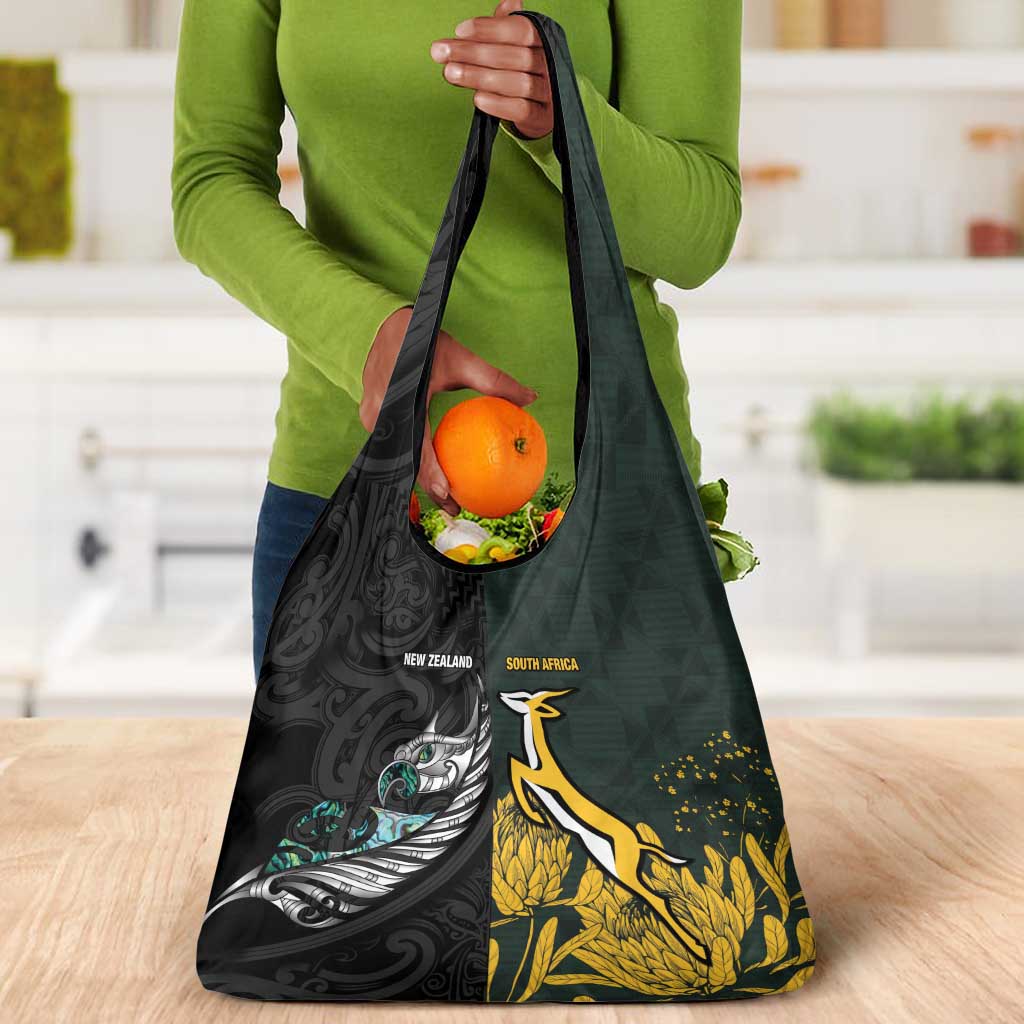 New Zealand vs South Africa Rugby Grocery Bag Maori - African Pattern