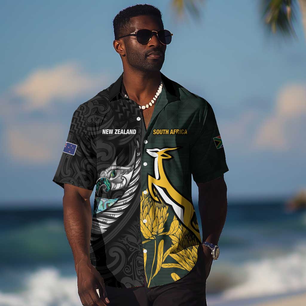 New Zealand vs South Africa Rugby Custom Hawaiian Shirt Maori - African Pattern