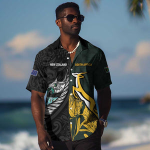 New Zealand vs South Africa Rugby Custom Hawaiian Shirt Maori - African Pattern