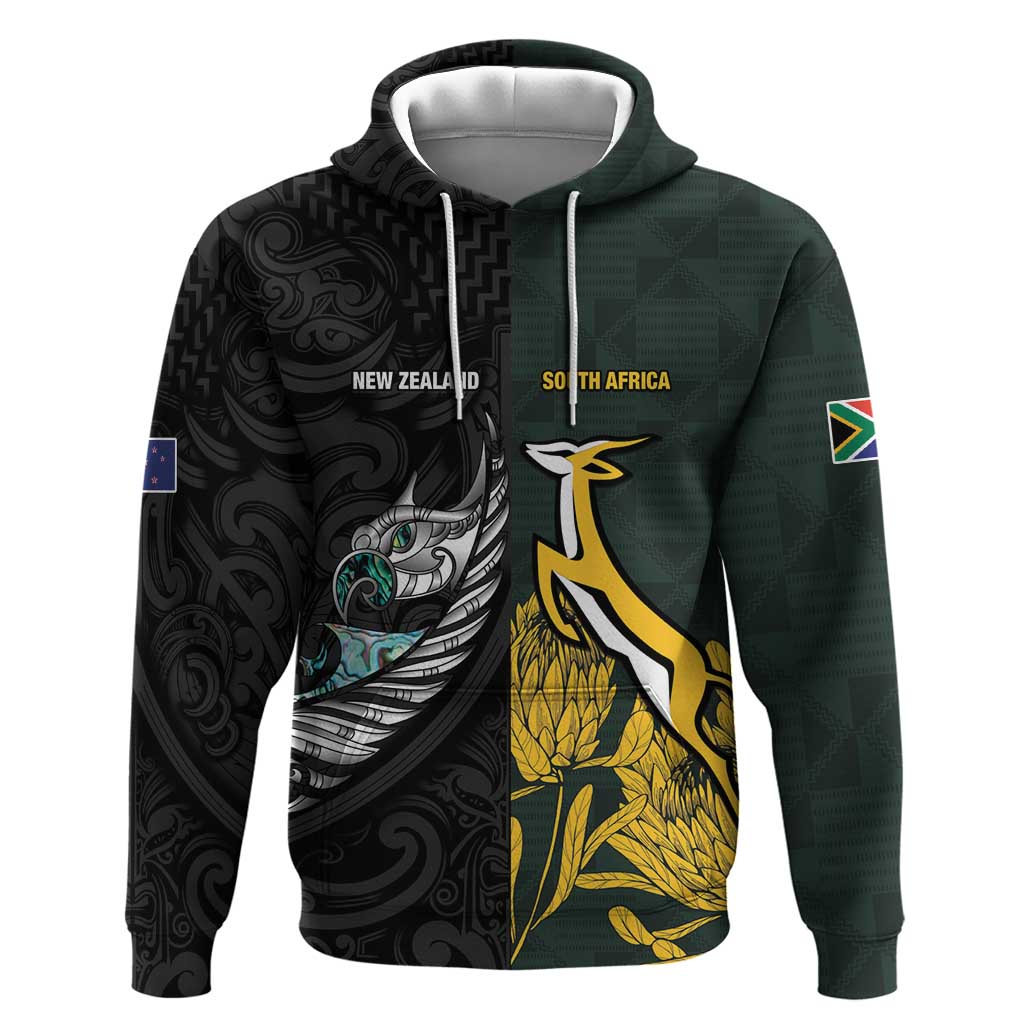 New Zealand vs South Africa Rugby Custom Hoodie Maori - African Pattern