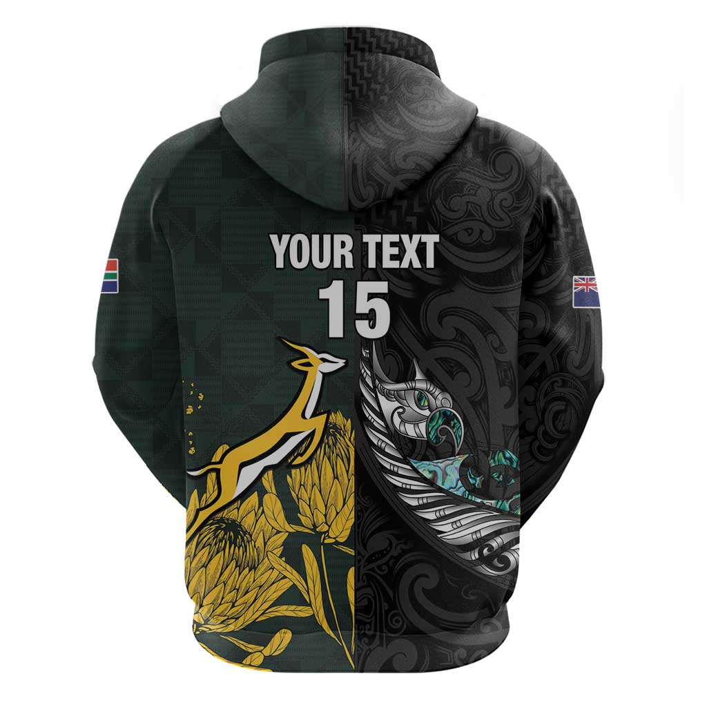New Zealand vs South Africa Rugby Custom Hoodie Maori - African Pattern