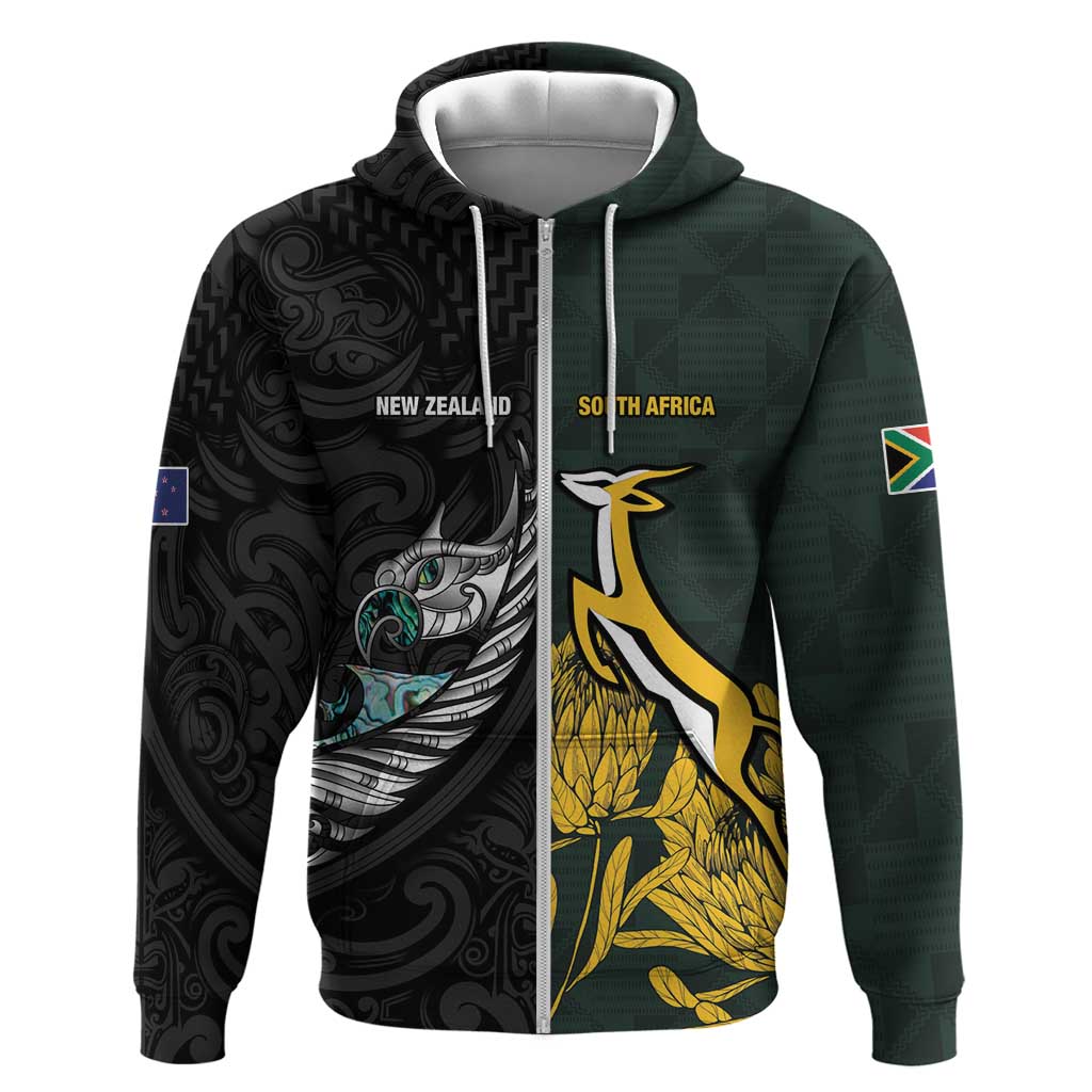 New Zealand vs South Africa Rugby Custom Hoodie Maori - African Pattern