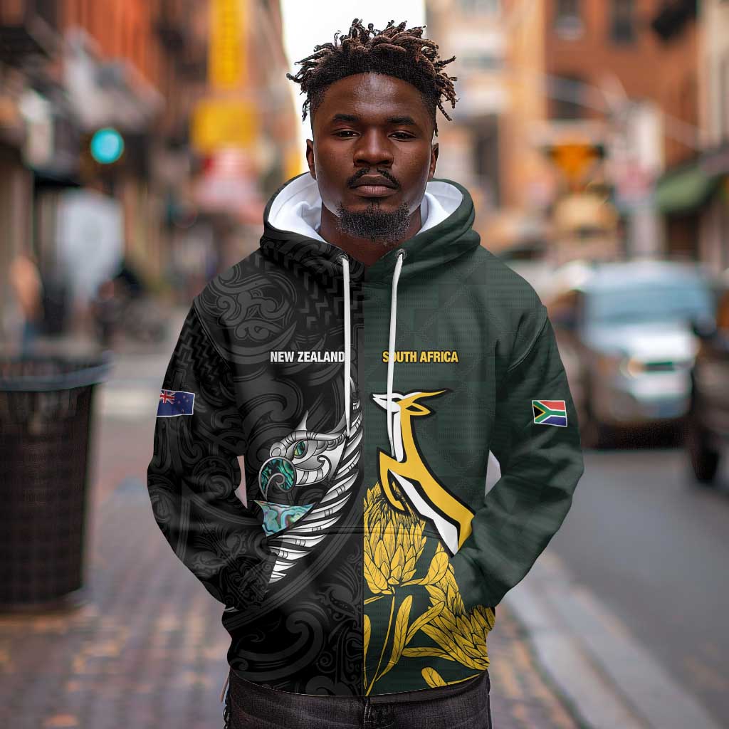 New Zealand vs South Africa Rugby Custom Hoodie Maori - African Pattern