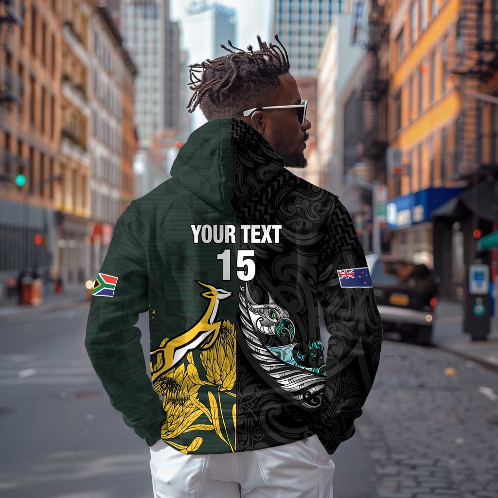 New Zealand vs South Africa Rugby Custom Hoodie Maori - African Pattern