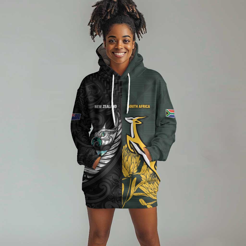 New Zealand vs South Africa Rugby Custom Hoodie Dress Maori - African Pattern