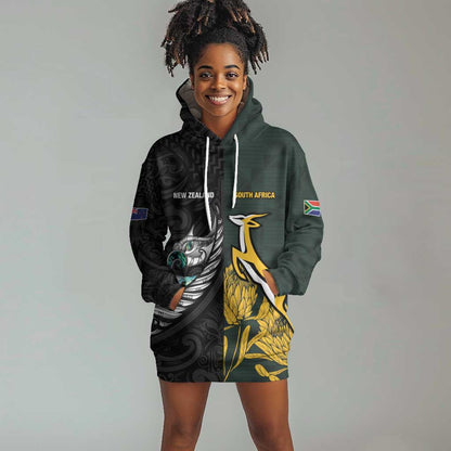 New Zealand vs South Africa Rugby Custom Hoodie Dress Maori - African Pattern