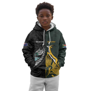 New Zealand vs South Africa Rugby Custom Kid Hoodie Maori - African Pattern