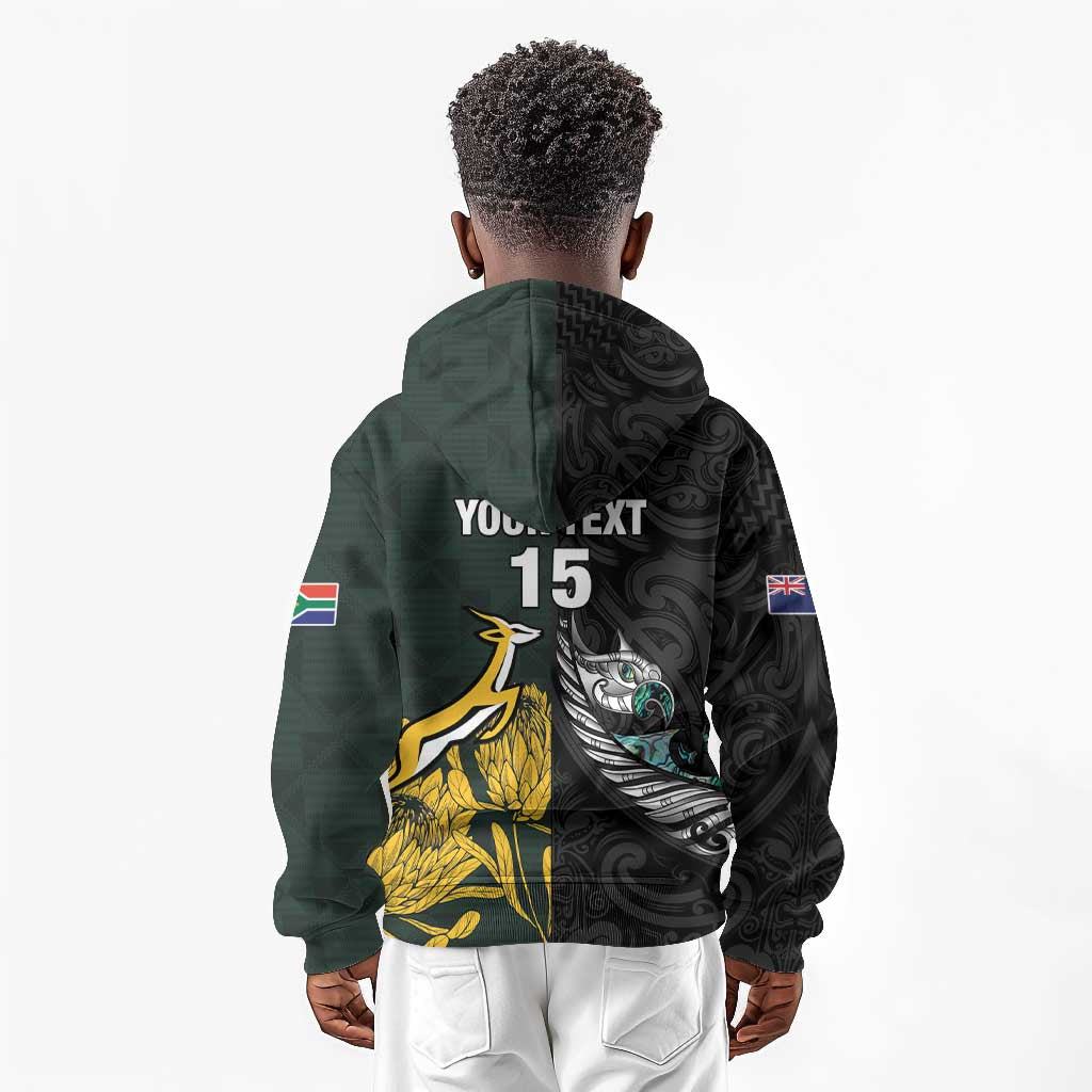 New Zealand vs South Africa Rugby Custom Kid Hoodie Maori - African Pattern